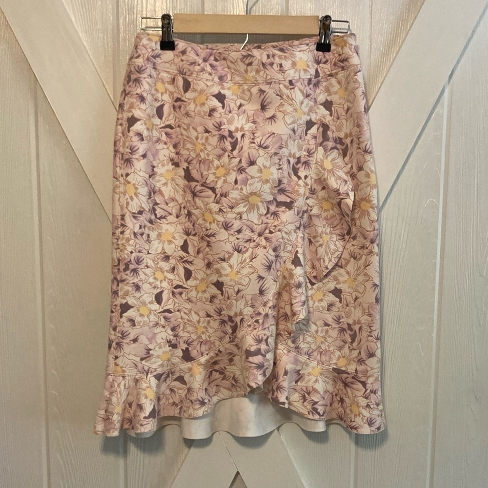 Anthropologie Skye Floral Suede Ruffled Skirt